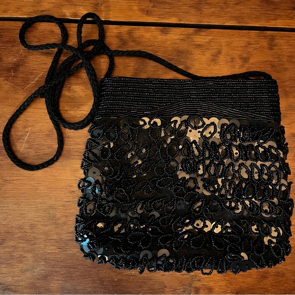 Vintage Fashion Imports Black Beaded & Sequin Evening Bag – Made in Macau